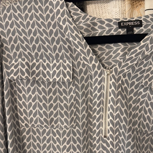 Express Blue and White Patterned Blouse - Picture 3 of 3